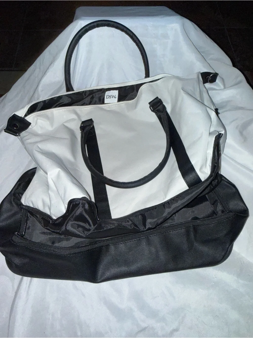 DSW Black and White Two-Tone Weekender Duffel Bag